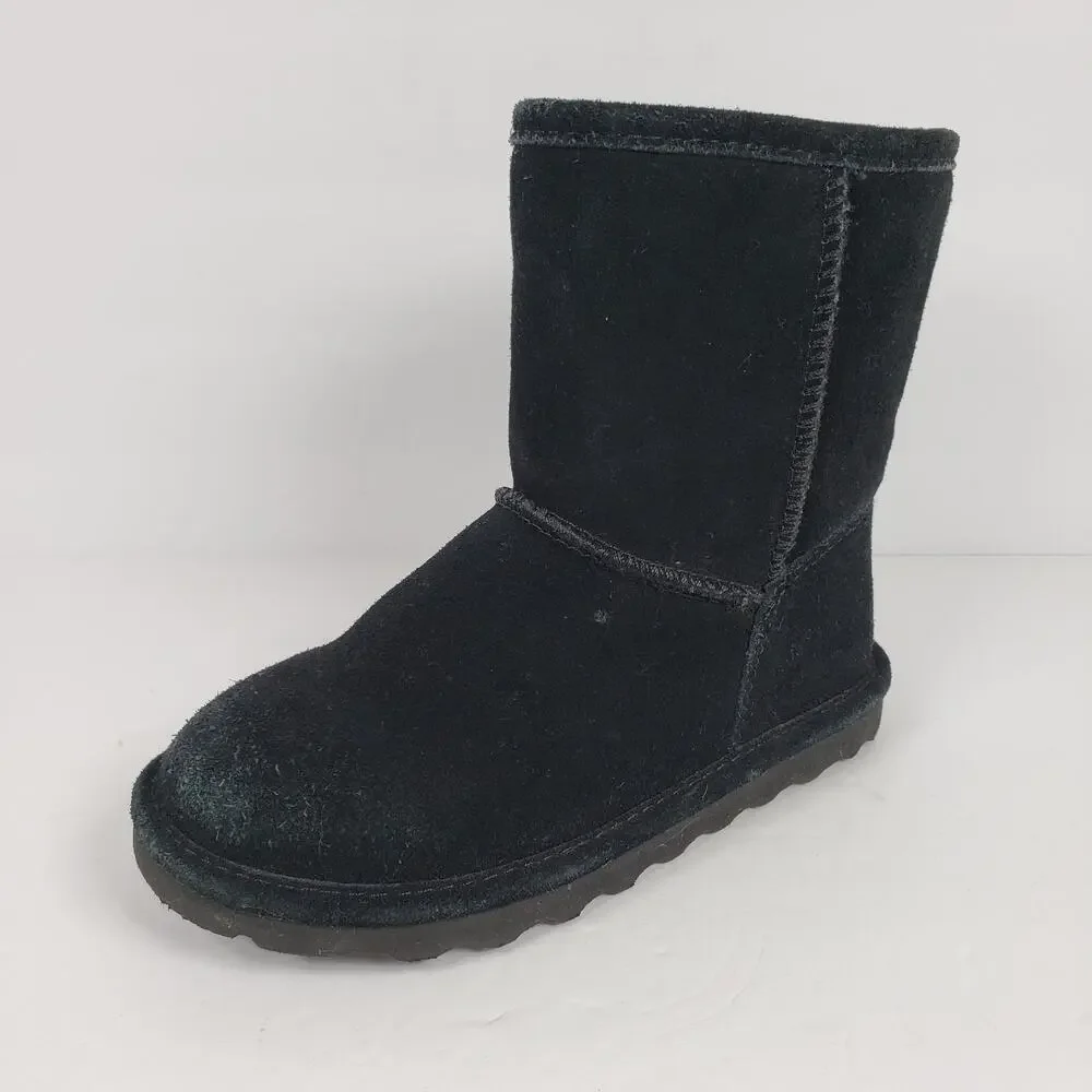 Bearpaw Elle Girls Size 13 Black Cow Suede Wool Blend Lining Pull On Snow Boots